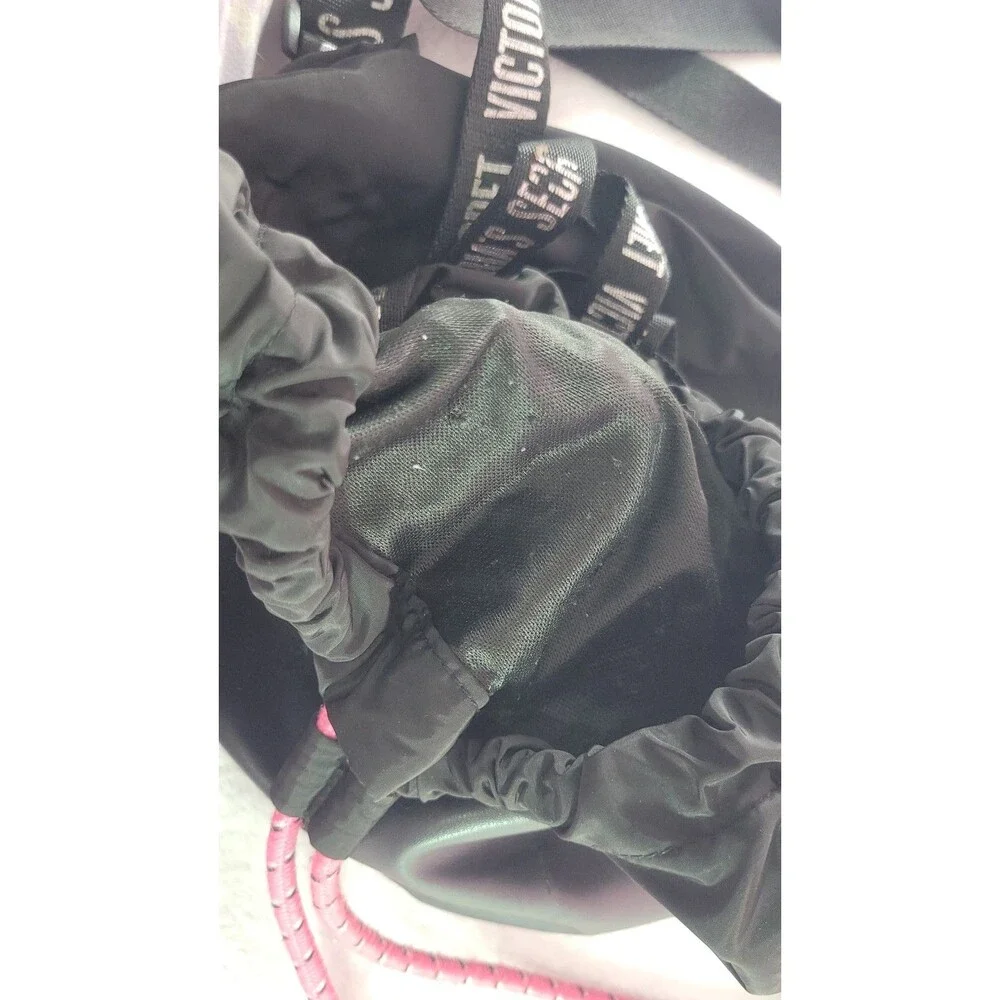 Victoria's Secret Gym Pink Drawstring Backpack Bag Black Missing Logo No Straps
